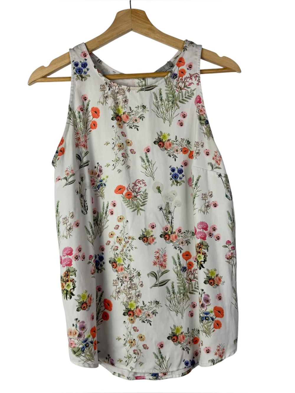 Dalia White Colorful Floral Sleeveless Blouse M